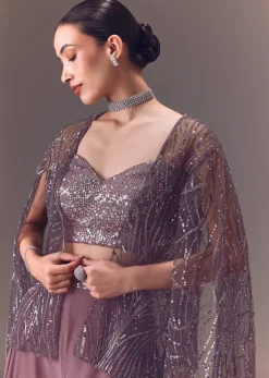 Purple Sequin Embellished Jacket And Palazzo Set