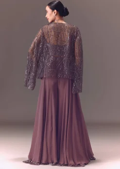 Purple Sequin Embellished Jacket And Palazzo Set