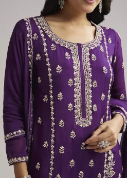 Purple Sequin Embroidered Palazzo Set With Dupatta