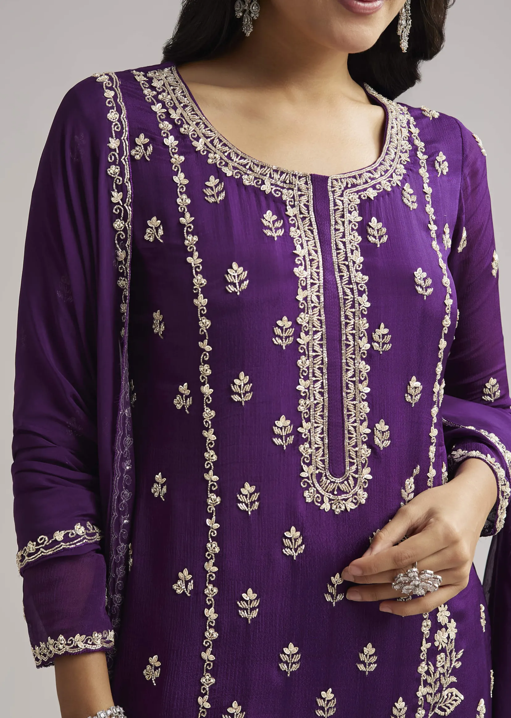 Purple Sequin Embroidered Palazzo Set With Dupatta