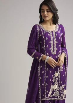 Purple Sequin Embroidered Palazzo Set With Dupatta