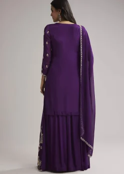 Purple Sequin Embroidered Palazzo Set With Dupatta