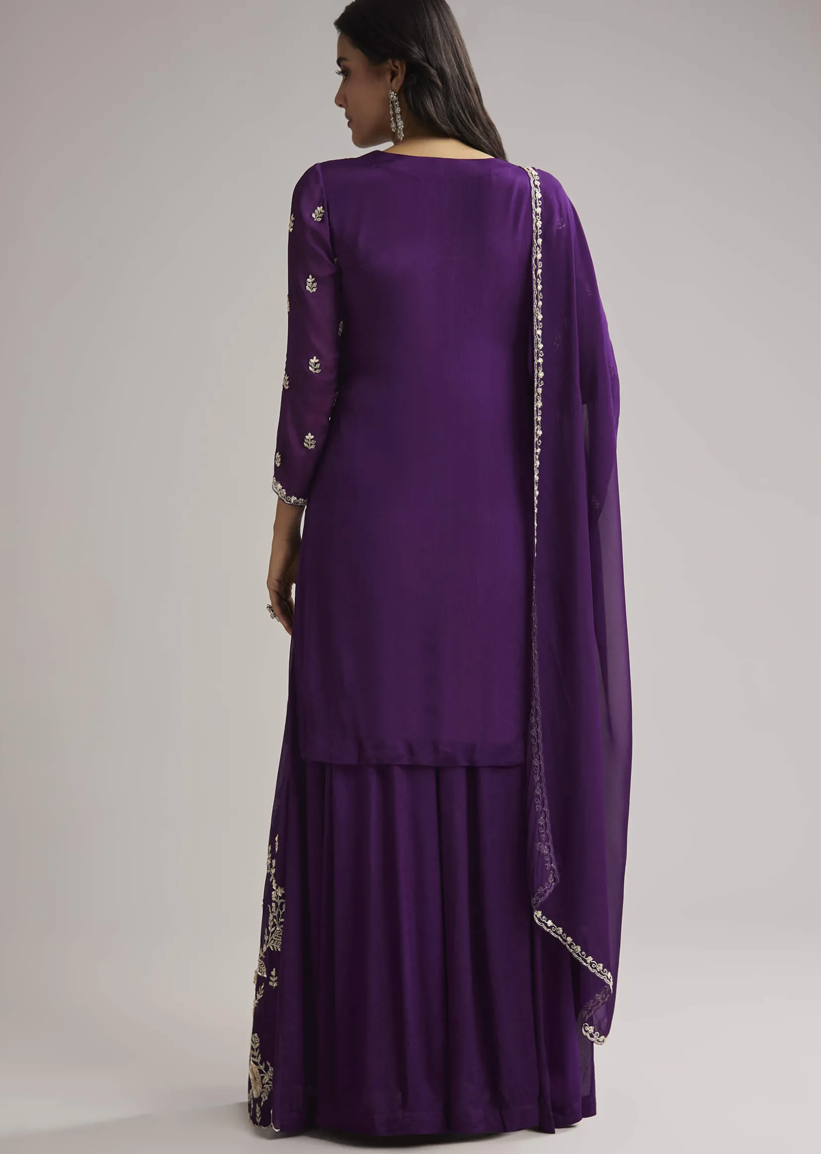 Purple Sequin Embroidered Palazzo Set With Dupatta