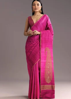 Purple Shaded Kora Silk Handloom Saree With Woven Traditional Motif