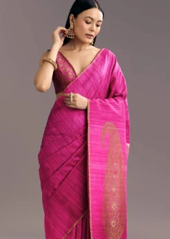 Purple Shaded Kora Silk Handloom Saree With Woven Traditional Motif