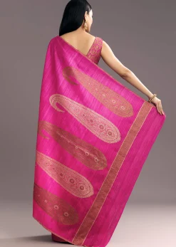 Purple Shaded Kora Silk Handloom Saree With Woven Traditional Motif