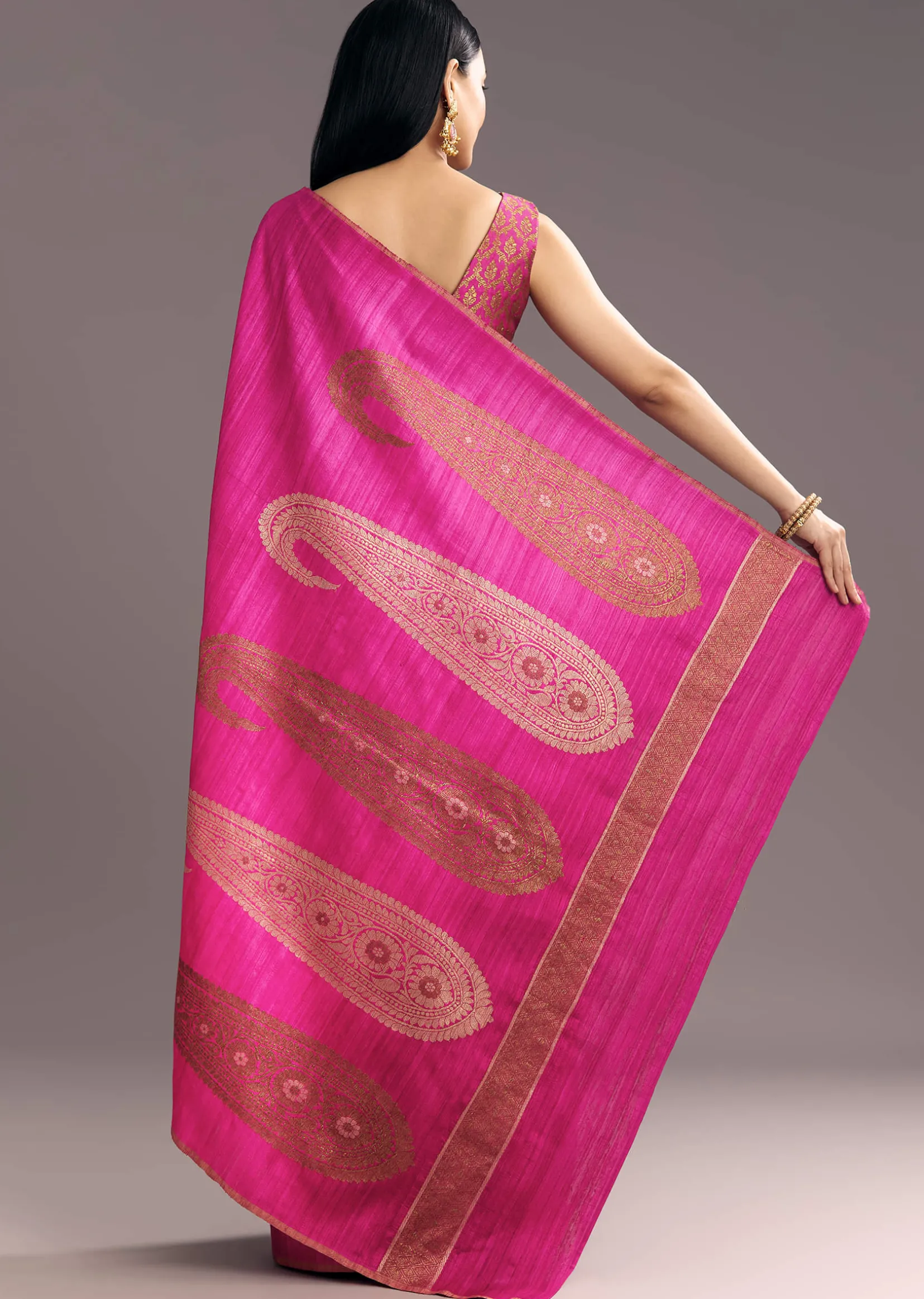 Purple Shaded Kora Silk Handloom Saree With Woven Traditional Motif