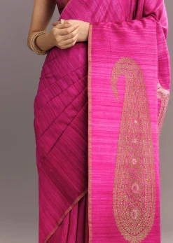Purple Shaded Kora Silk Handloom Saree With Woven Traditional Motif
