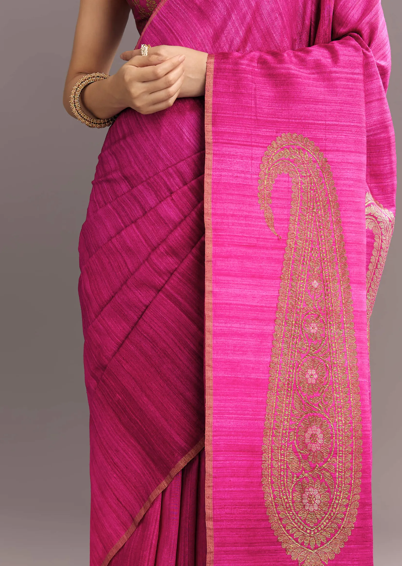 Purple Shaded Kora Silk Handloom Saree With Woven Traditional Motif
