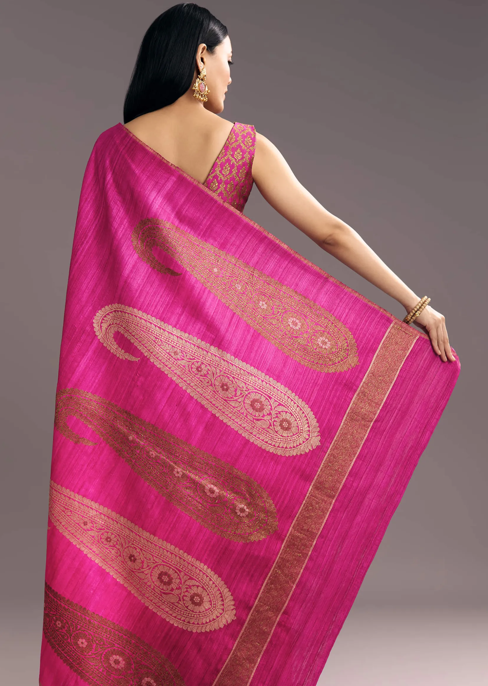 Purple Shaded Kora Silk Handloom Saree With Woven Traditional Motif