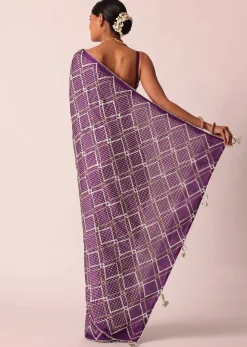 Purple Silk Bandhani Print Saree With Gota Embroidery And Unstitched Blouse Piece