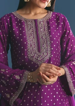 Purple Silk Embroidered Kurta Set With Dupatta