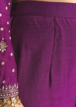 Purple Silk Embroidered Kurta Set With Dupatta