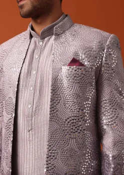 Purple Silk Intricate Sequin Embroidered Sherwani Set