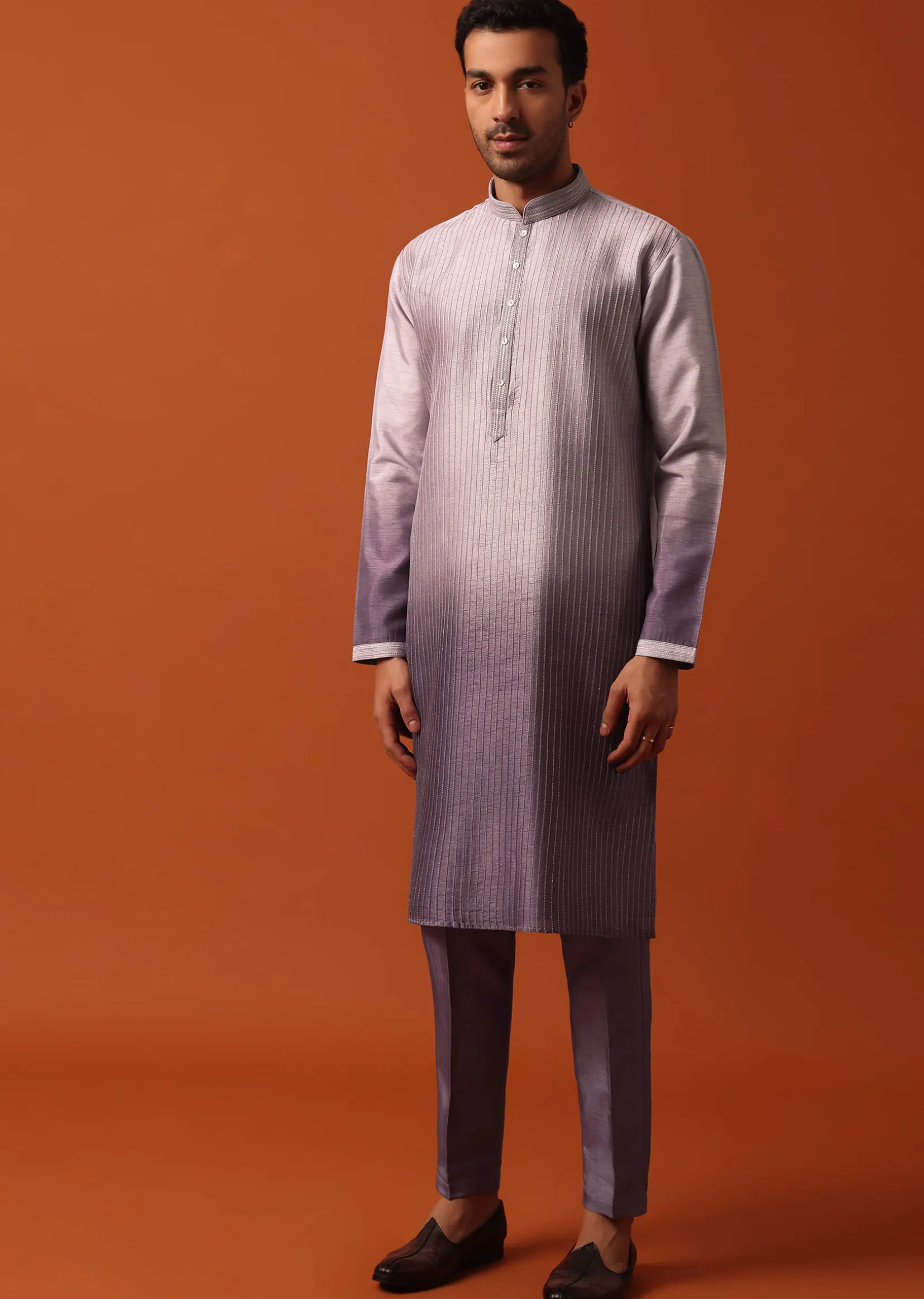 Purple Silk Intricate Sequin Embroidered Sherwani Set