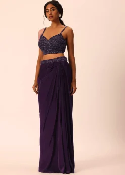 Purple Silk Jacket And Dhoti Set With Sequin Work