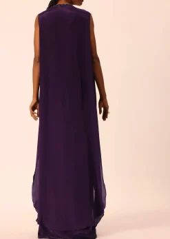 Purple Silk Jacket And Dhoti Set With Sequin Work