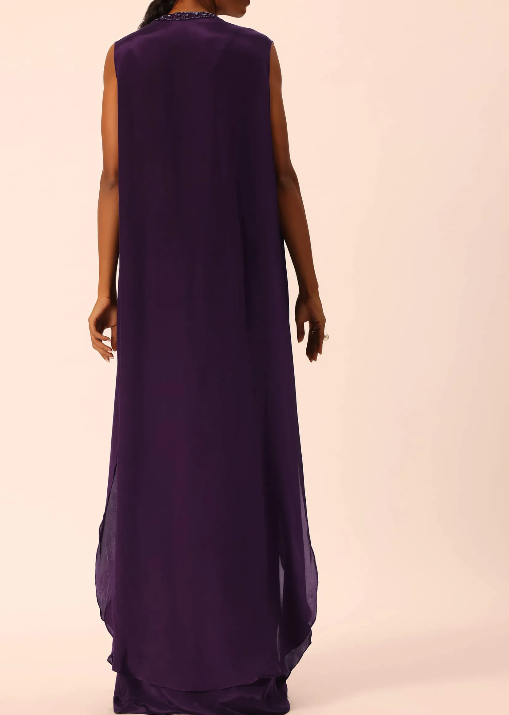 Purple Silk Jacket And Dhoti Set With Sequin Work
