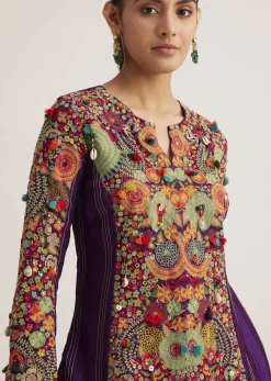Purple Silk Kurta Palazzo Set With Resham And Zari Embroidery