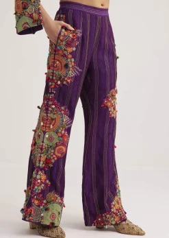 Purple Silk Kurta Palazzo Set With Resham And Zari Embroidery