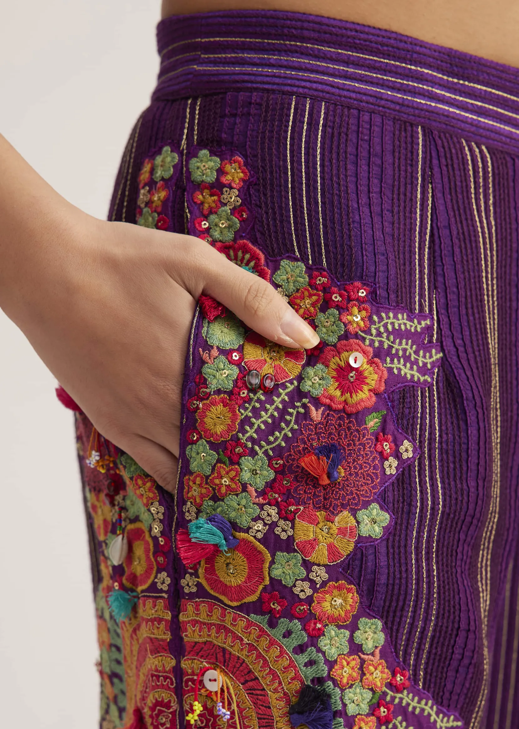 Purple Silk Kurta Palazzo Set With Resham And Zari Embroidery