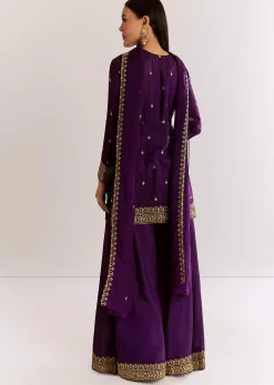 Purple Silk Kurta Set With Zari Butti And Border Work