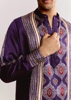 Purple Silk Kurta Set With Ajrakh Print