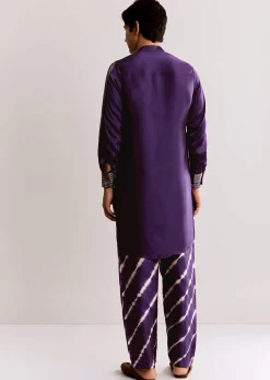 Purple Silk Kurta Set With Ajrakh Print