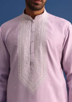 Purple Silk Kurta Set With Hand Embroidery