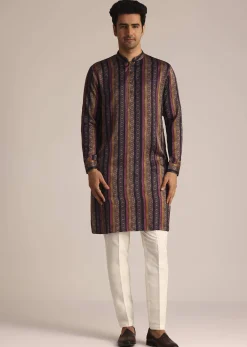 Purple Silk Kurta Set With Floral Print Jacket