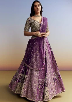 Purple Silk Lehenga with Embellished Choli