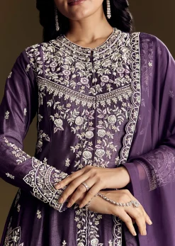 Purple Silk Palazzo Suit With Moti Work