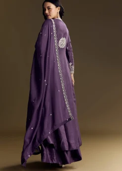 Purple Silk Palazzo Suit With Moti Work