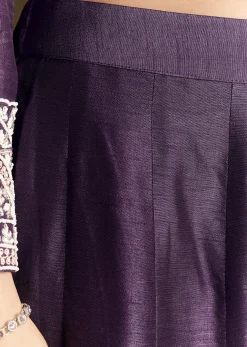 Purple Silk Palazzo Suit With Moti Work