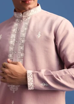 Purple Silk Resham Embroidered Kurta Set