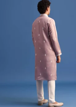 Purple Silk Resham Embroidered Kurta Set