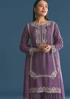 Purple Silk Sequin Work Kurta Sharara With Dupatta
