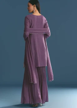 Purple Silk Sequin Work Kurta Sharara With Dupatta