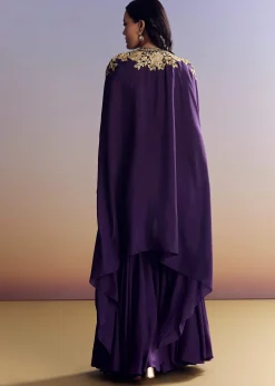 Purple Silk Sharara With Zari Cape