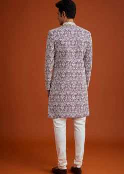 Purple Silk Sherwani Set With Bead Work And Embroidery
