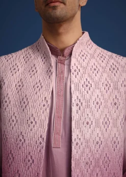 Purple Silk Zardozi Work Jacket And Kurta Set
