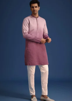 Purple Silk Zardozi Work Jacket And Kurta Set