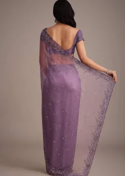 Purple Soft Organza Saree With Cutdana Sequins Embroidery