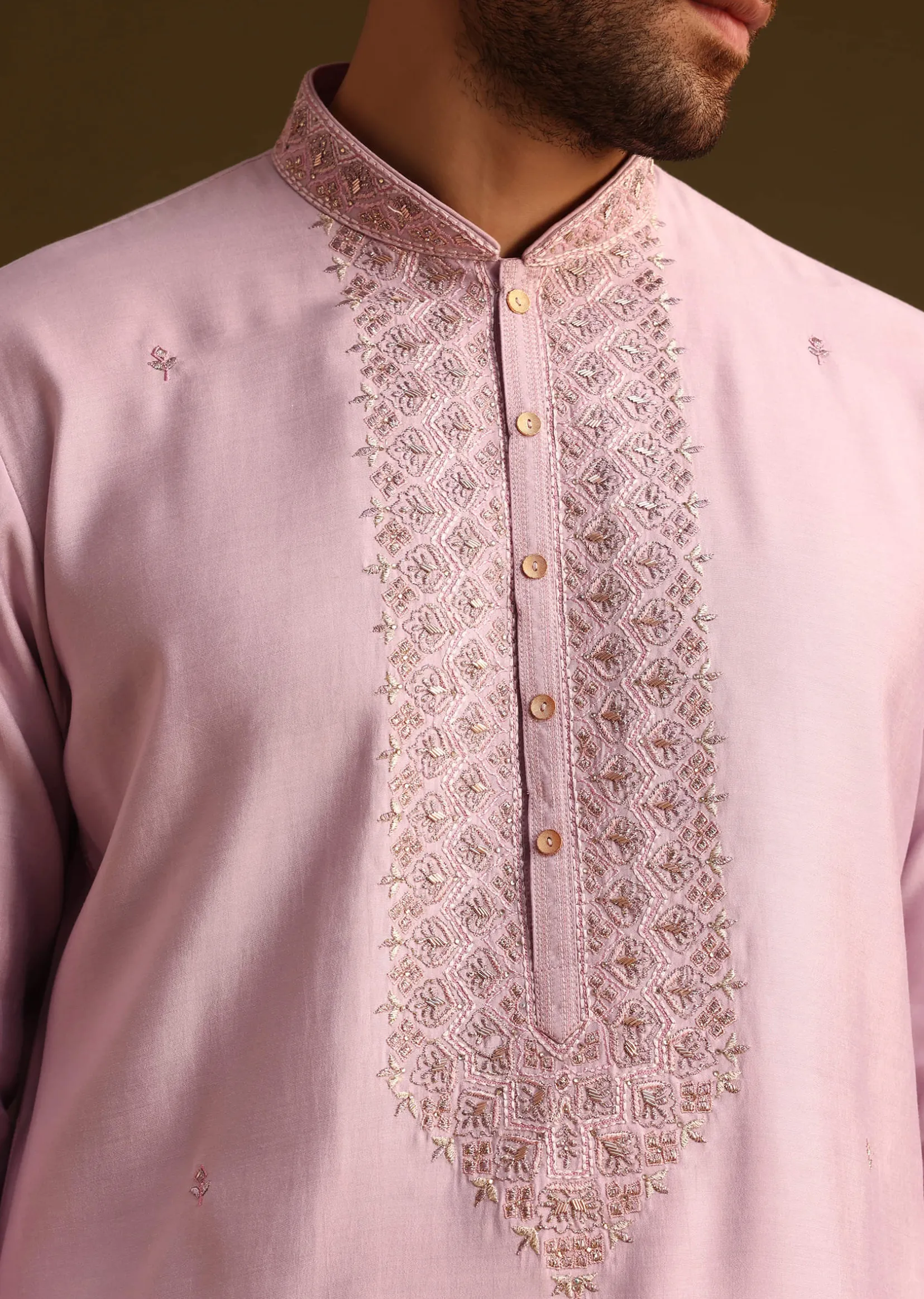 Purple Threadwork Kurta Pant Set With Embroidered Yoke