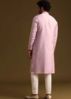 Purple Threadwork Kurta Pant Set With Embroidered Yoke