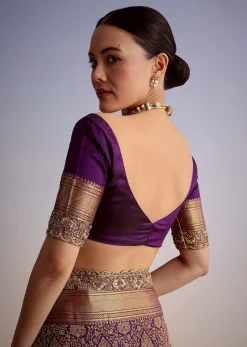 Purple Tissue Embellished Saree With Floral Embroidery