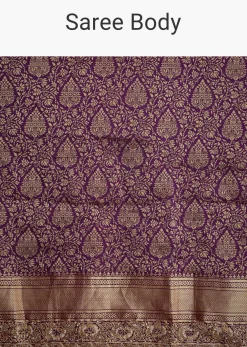 Purple Tissue Embellished Saree With Floral Embroidery