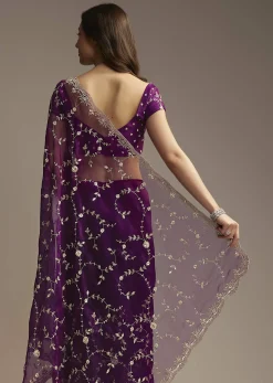 Purple Tissue Saree with Heavy Floral Embroidery