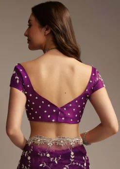 Purple Tissue Saree with Heavy Floral Embroidery
