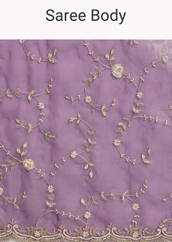 Purple Tissue Saree with Heavy Floral Embroidery